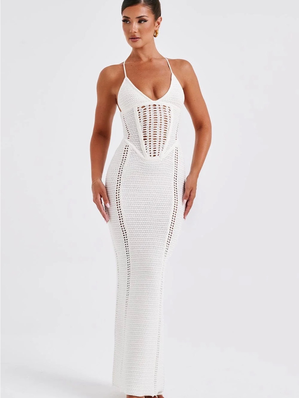 White Crochet Maxi Dress with Spaghetti Straps
